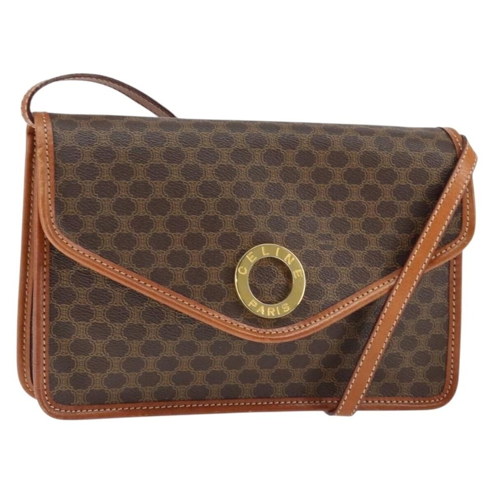 Celine Vintage Macadam Circle Logo Canvas and Leather